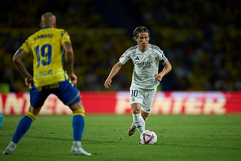 La liga 2024-25: Real Madrid's Luka Modric dribbles the ball past Las Palmas' Sandro
